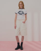 ALOHA FLOWER RINGER CROP TSHIRT-WHITE