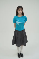 スパークプリントスリムTシャツ [アクアブルー]