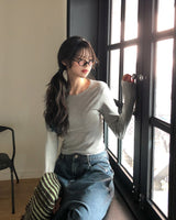 [U-BASIC] イフブラッシュスリムUネックロングスリーブ