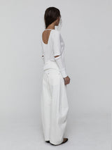 Curved Cotton Pants_White