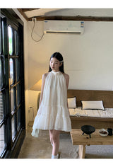 Lemon tea halterneck flare sleeveless dress