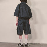 stripe denim shorts_blue