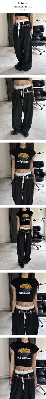 [Unisex] Layered belt stripe banding pants(2color)