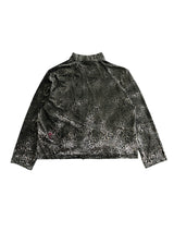 LEOPARD VELVET DOUBLE-HEAD COLOR-TOOTH ZIPPER SMUDGED SPRAY DISTRESSED TAILORED STAND COLLAR JACKET