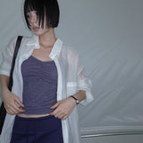 [Kabinz] Crinkled See-Through Roll-Up Sleeve Shirt - 3color