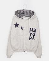 Sking Star Print Stripe Colorblock Loose Fit Hoodie Zip-Up