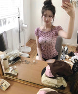 nas sheer pink dot mesh top