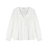 フリル ネック ピンタック ブラウス (WHITE)