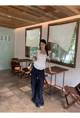 lovely short-sleeved frill sleeveless blouse