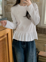 Trendy Layered Frill Long Sleeve T-shirt (3color)