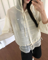 Galli See-Through Strap Hooded Long Sleeve Cardigan