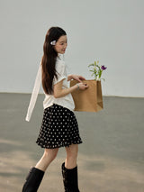 Dot ruffle flare mini skirt