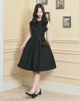 [LADY LINE] Ophelia Ribbon Point Sleeveless Midi Balloon Dress Black