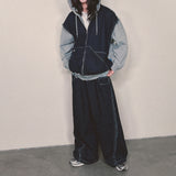 layered deconstructed zip-up hoodie_blue