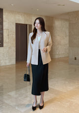 Illy V-neck No Collar Jacket (Belt set)