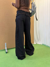 Black high-button-up wide pants