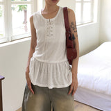 Kitten eyelet strap frill layered sleeveless
