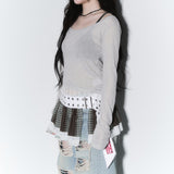 sheer layered unbal sleeve - grey