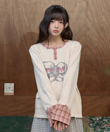ヘンリー ネック レイヤード ロールアップ ロングスリーブ Tシャツ