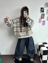 ツーピンタックリベットベルトバルーンロングパンツ🤎🖤💙3カラー