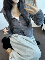 シープファーフリースクロッペンハーフポロネックジップアップ 🧸🩶🤍🖤🩵4カラー