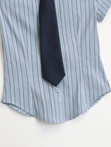 Striped Short-Sleeve Shirt with Tie