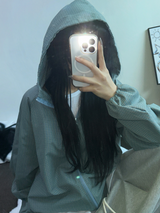 2WAY🩵 オーバールーズチェックウィンドブレーカージップアップ🩵🖤🤎3COLOR