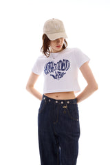 ハートスローガンクロップTシャツ / ブルー