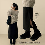 Roen Fleece unbalanced side slit H-line long skirt