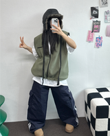 FLEECE LAYERED VEST ZIP UP💚💙🖤🧡4COLOR