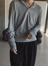 Mude Loose Fit Henley Neck Long Sleeve Hoodie