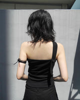 ワンショルダーマフラーレーストップ (BLACK)