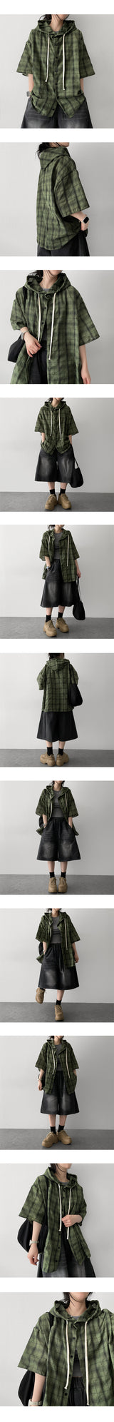 TWICE boxy fit hoodie checkered shirt