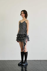 LEOPARD FRILL SLEEVELESS TOP / GRAY