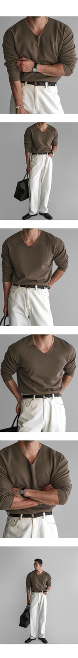 V-neck basic knit tee [Mocha]