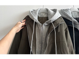 Char Hoodie Layered Color Matching Hood Zip-Up Padded Jumper 
