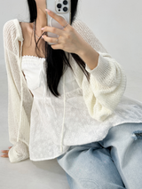 RIBBON POINT MESH CARDIGAN🤍🩷🩵💛🖤 - 5 COLORS