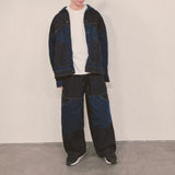 panel mix denim wide pants_blue