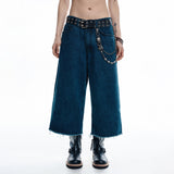 Cut-off Capri Denim Pants - DEEP BLUE