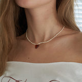 Silver 925 Mini Freshwater Pearl Heart Necklace