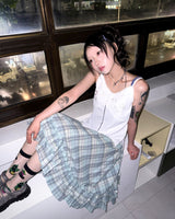 (2color) Ruffle Check Flare Skirt