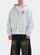 2-way Crop Fit Camo Print Hooded Zip-up Jumper White Melange
