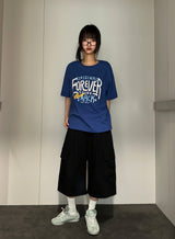 イージーロング ラウンド レタリング タトゥー グラフィック オーバーサイズ Tシャツ 3カラー