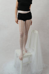 houndstooth check mesh tights (white)