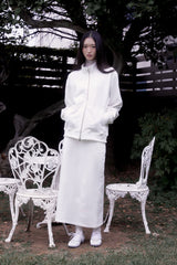 Lettering half neck two-way zip-up (IVORY)