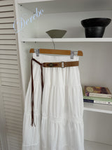 Cotton Punching Banded Waist Long Skirt