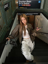 fade crack washed balloon leather jacket