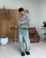 B-Ed Cut Curved Denim Pants