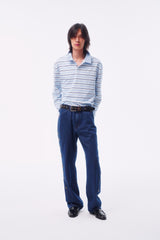 SIGNATURE LOGO SILHOUETTE TOTEM LIGHT BLUE STRIPE CROSS BUTTON POLO LONG SLEEVE