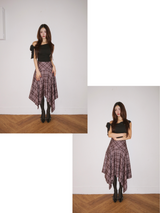Unbalanced High Midi Checkered Skirt